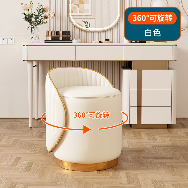 360° drehbarer Lederhocker aus Kunstleder – Moderner Schmink- & Eingangsbereich-Hocker für Flur, Wohnzimmer & Schlafzimmer