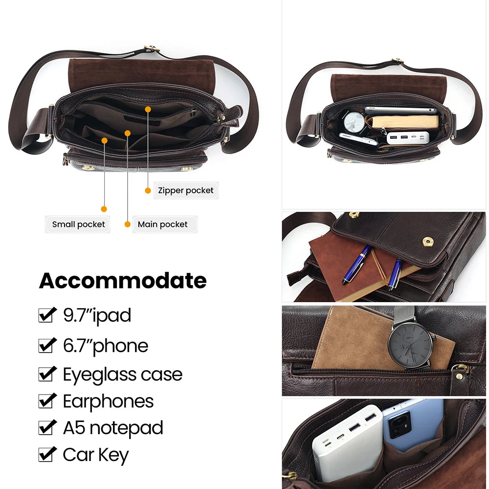 JOYIR Herren Leder Messenger Bag – Vintage Crossbody &amp; Schultertasche aus echtem Rindsleder