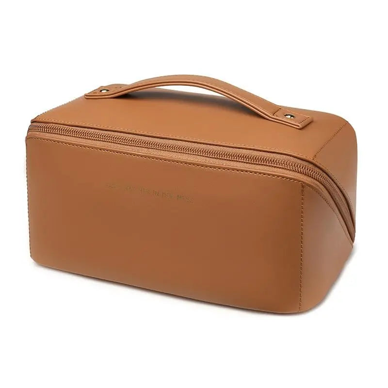 Sac à cosmétiques avec plus grande capacité – Sac de maquillage étanche en cuir PU, organiseur de beauté à ouverture plate à 180° pour femmes