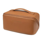 Sac à cosmétiques avec plus grande capacité – Sac de maquillage étanche en cuir PU, organiseur de beauté à ouverture plate à 180° pour femmes