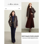 Sentubila Damen PU Lederjacke – Kaffee-Farbener Biker-Style Mantel mit Reverskragen, Lange Ärmel, Winddicht für Herbst & Winter