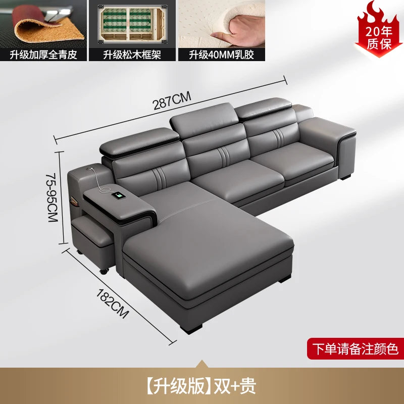 Smartes Leder-Ecksofa aus Rindsleder mit kabellosem Laden & Audio – Modernes Designer Sofa mit Massagefunktion und Stauraum
