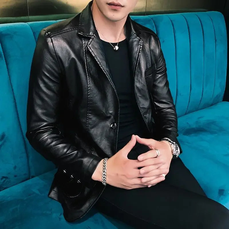 Coat Korean Style Male Leather Blazer Single Breasted Spring Clothes Men's Suit Jackets Luxury Designer High Quality Simple New