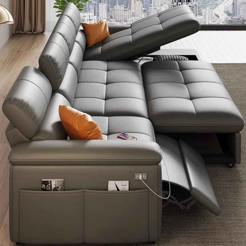 Designer Ledersofa für das Wohnzimmer – Verstellbares, faltbares & modulares Lounge-Sofa aus Echtleder im minimalistischen Design