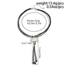 Vintage Leder-Wachs Halskette mit rundem Silberanhänger & Quaste – Ethnischer Boho Schmuck für Damen im Retro-Stil