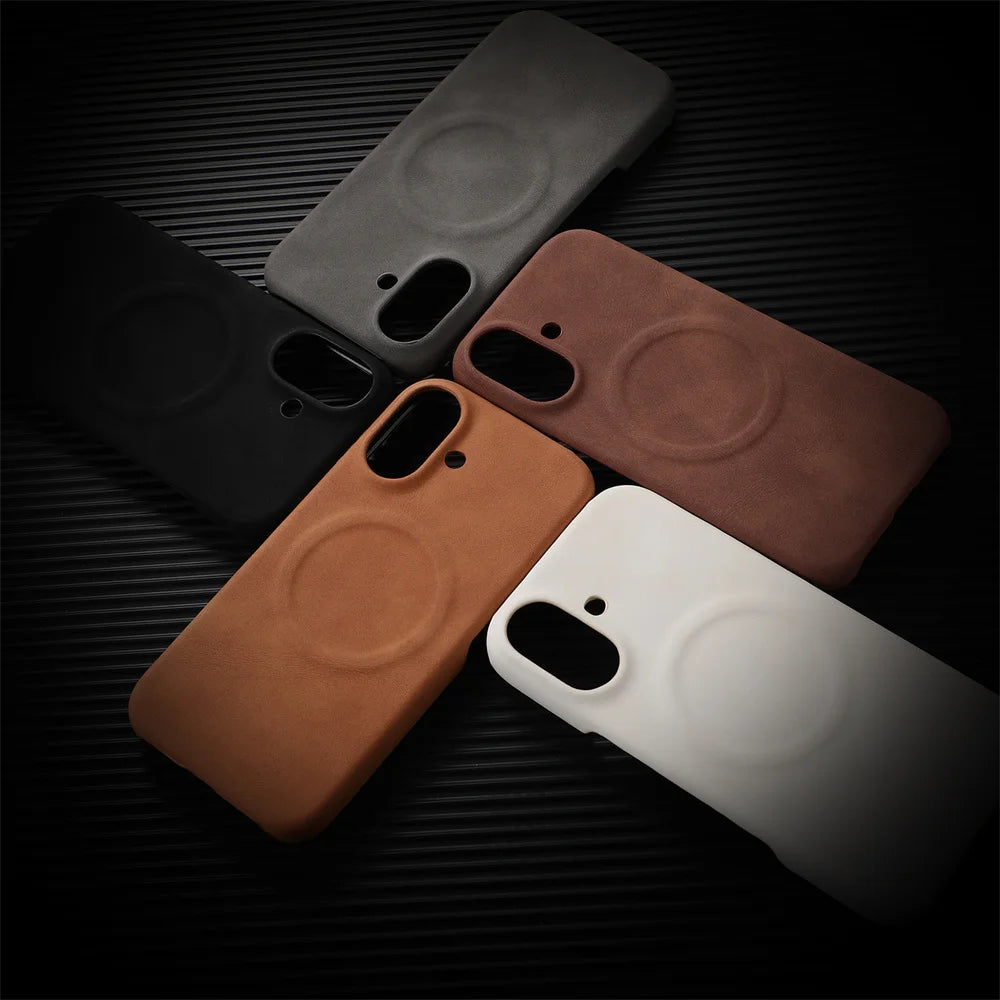 Business Magnetische Lederhülle aus Schafleder-Optik für iPhone 12–17 Air & Pro Max – Luxus Hard Case mit Stoßschutz & Wireless Charging