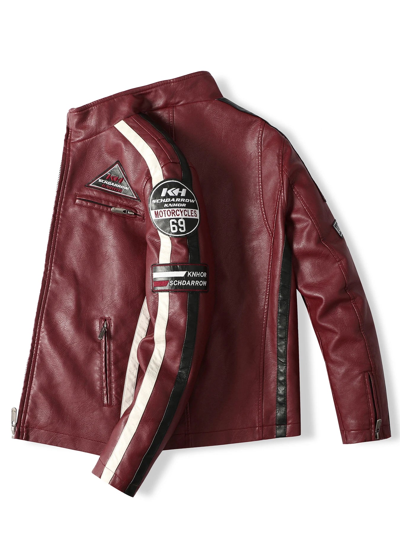 Herren Motorrad Racing Jacke aus PU-Leder – Bikerjacke mit Stehkragen, Patchwork-Design & Reißverschluss für Herbst & Winter