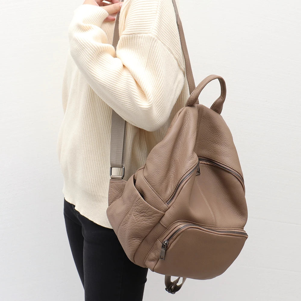 STEPHIECATHY Rucksack aus weichem Echtleder – Unisex Leder-Rucksack mit Multi-Reißverschlussfächern für Alltag & Reise