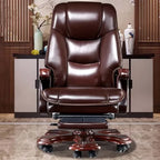 Luxuriöser Executive Bürostuhl aus Echtleder – Ergonomischer Drehstuhl mit Massagefunktion, Fußstütze &amp; Holzfußkreuz für Büro &amp; Home Office
