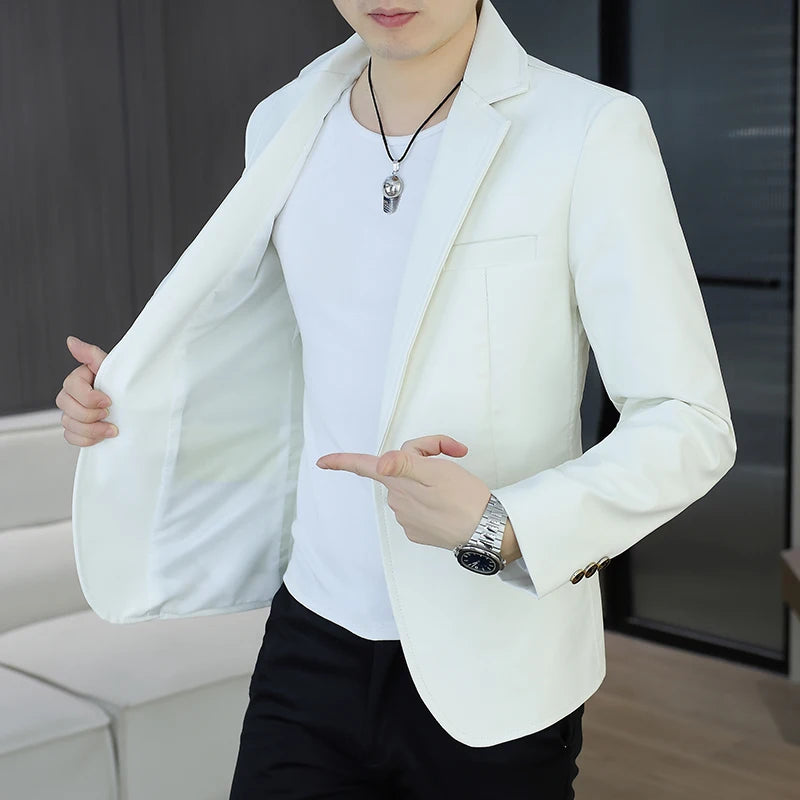 Herren Lederblazer im Korean Style – Slim Fit Business-Casual Jacke für Reisen, Outdoor & festliche Anlässe