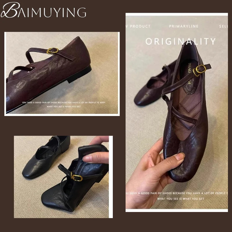 BAIMUYING Mary Jane Damen 2025 – Retro Flats aus Kunstleder mit Runder Zehenpartie, Bequeme Alltagsschuhe für Frühling und Sommer