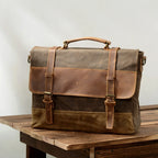 MUCHUAN Herren Vintage Waxed Canvas Messenger Bag – Wasserdichte Schultertasche mit Lederakzenten für Büro & Alltag