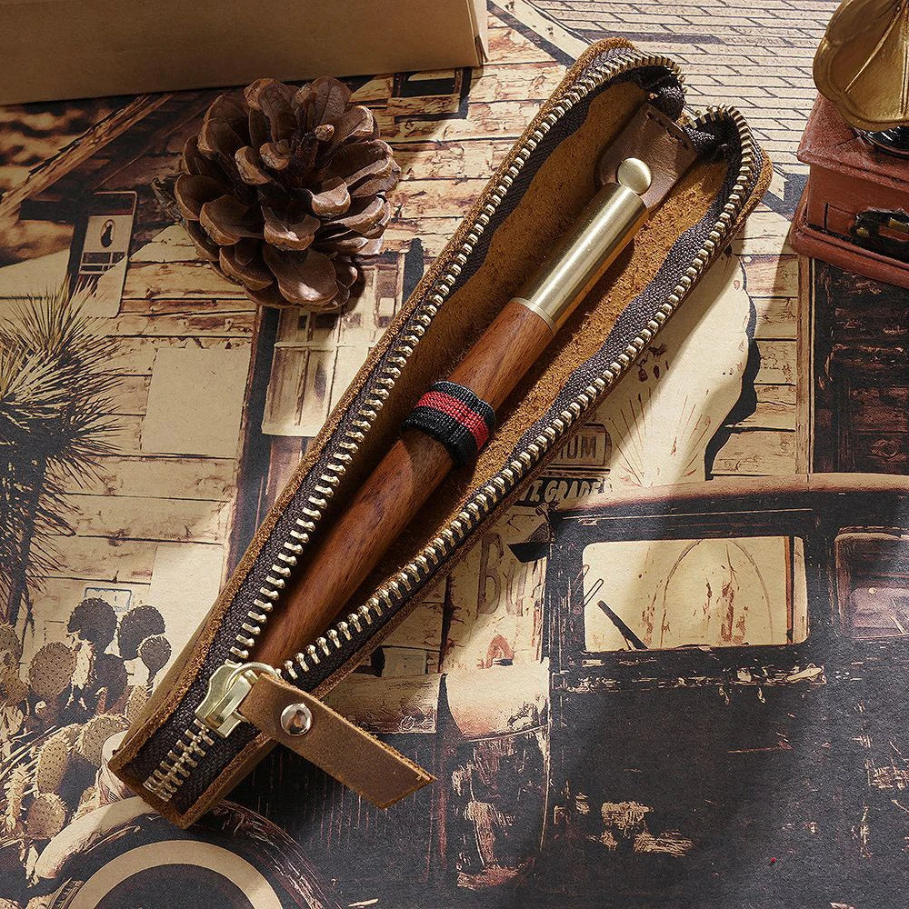 Mini cuir Stifteetui mit Reißverschluss – véritable étui à stylos en cuir pour votre sac de rangement pour l'école et le bureau