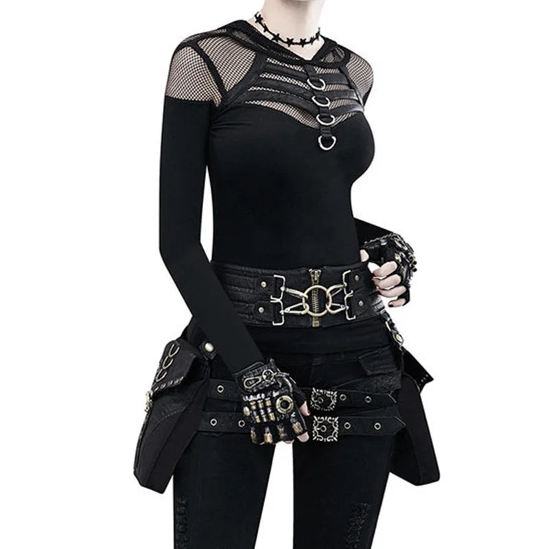 Gothic PU-Leder Hüfttasche – Steampunk Waist Bag, Leg Pouch, Corset Crossbody & Fanny Pack für Festival, Cosplay und Alltag