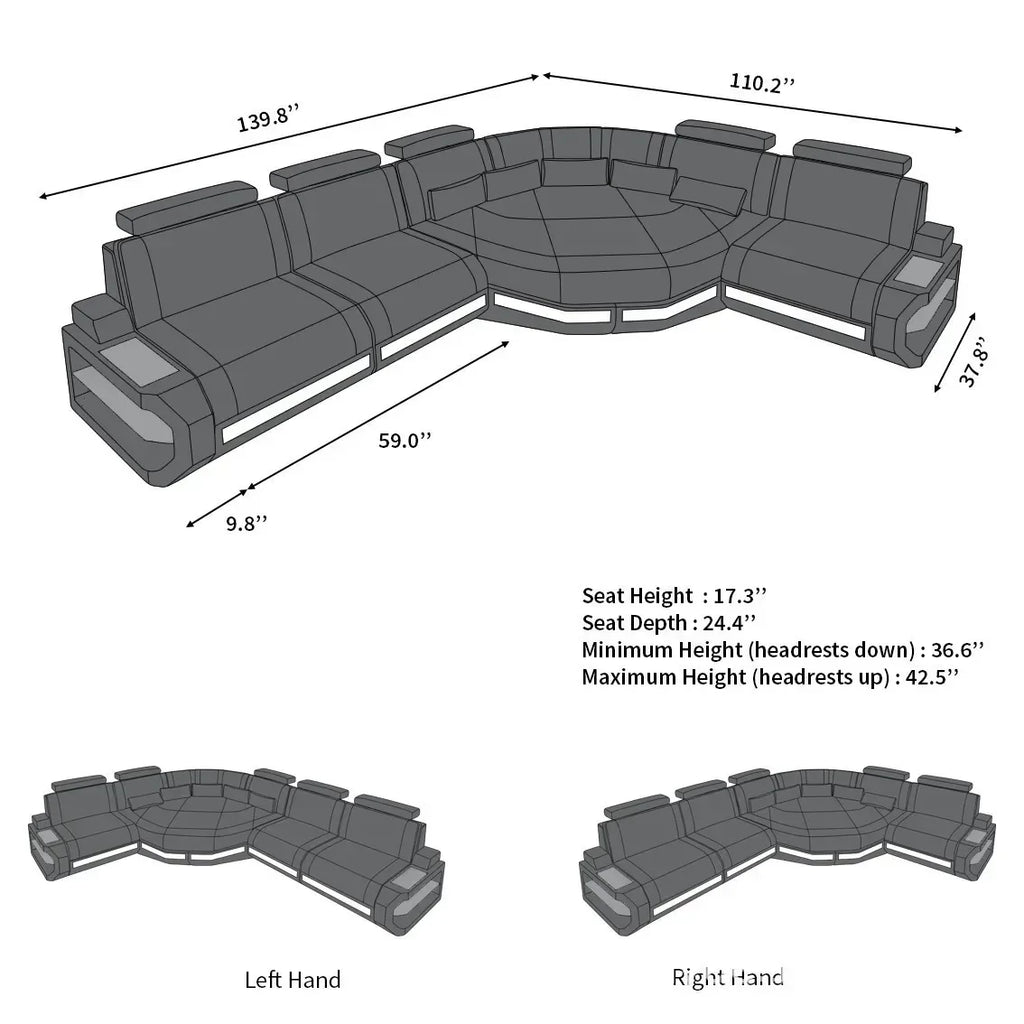 Modernes U-Form LED Leder-Ecksofa mit App-Steuerung – Multifunktionales Schlafsofa mit Stauraum, individuell konfigurierbare Wohnlandschaft