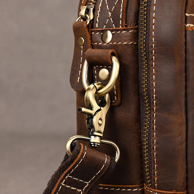 Luufan Herren Leder Aktentasche – Bolso bandolera vintage de piel Crazy Horse para iPad y oficina 