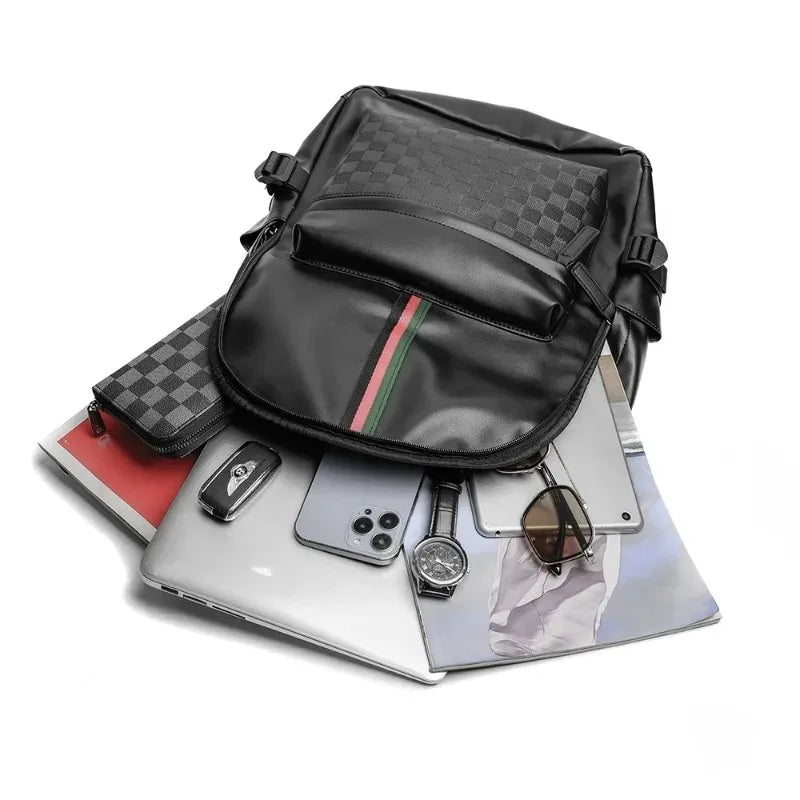 ETONWEAG Luxus Herren Rucksack – Mochila de cuero PU para ordenador portátil con mayor capacidad (15,5 pulgadas) 