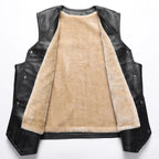 Herren Lederweste mit warmem Fleece-Futter – Winter V-Ausschnitt Weste, einreihig & bequem, Casual Lederweste für Herbst & Winter