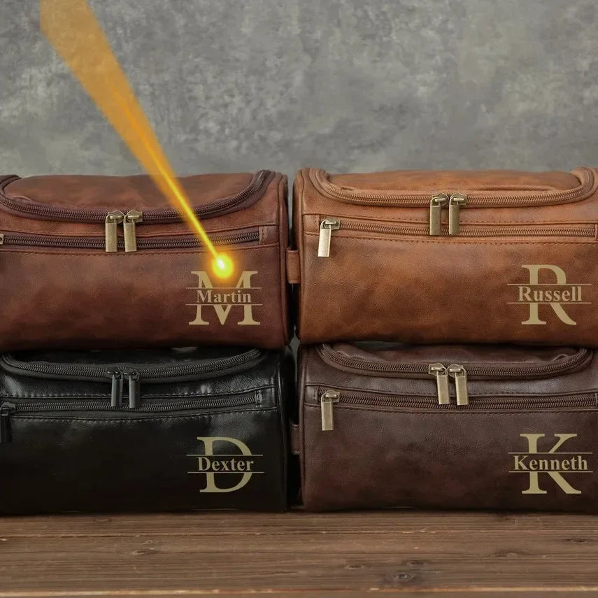 Personalisierter Kulturbeutel mit Namensgravur – Wasserfeste PU-Leder Make-up &amp; Rasurtasche für Business &amp; Reise 