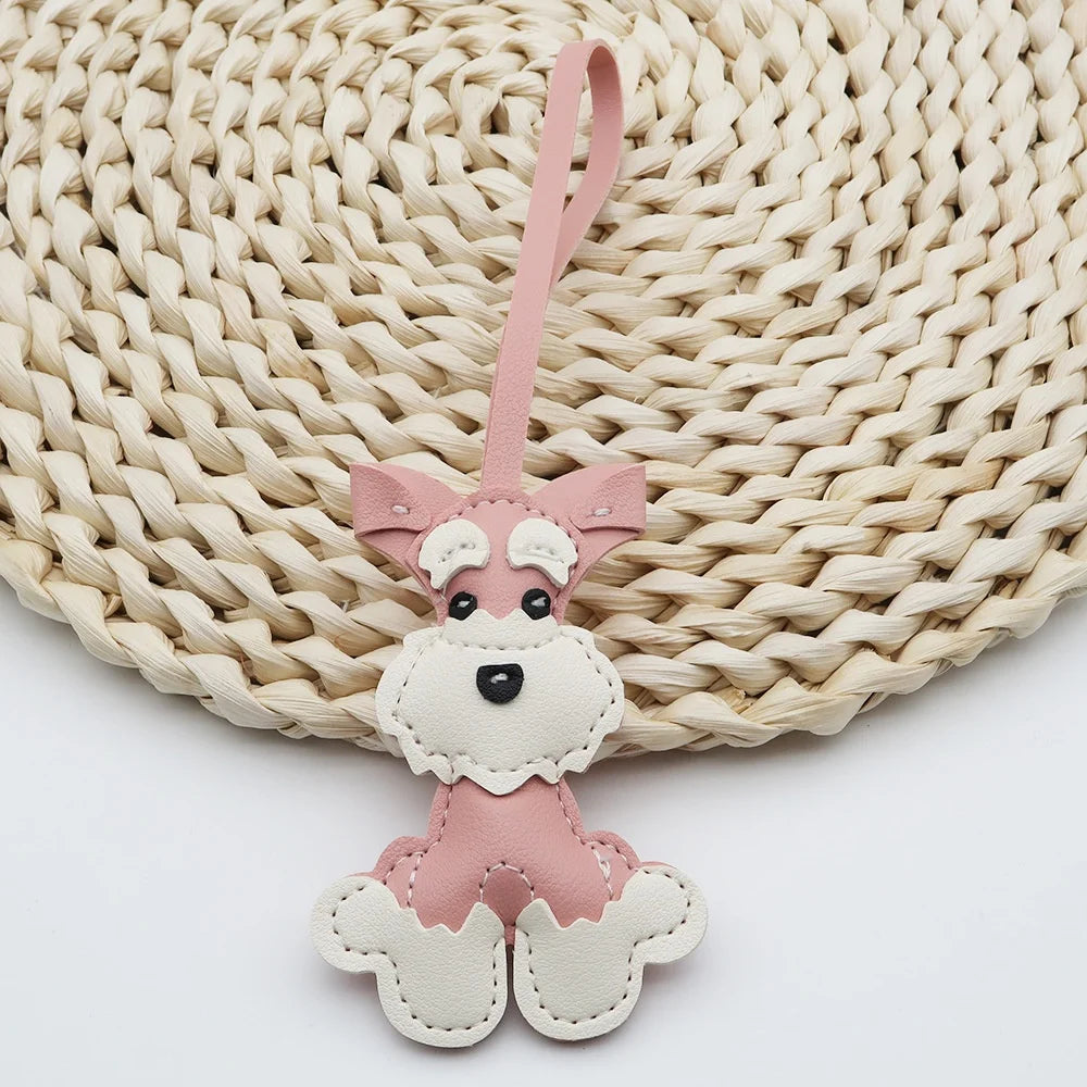 Kreativer Schnauzer Schlüsselanhänger aus PU-Leder – Niedlicher Hunde-Keychain mit Karabiner & Metallring als Taschen- und Autoanhänger Geschenkidee