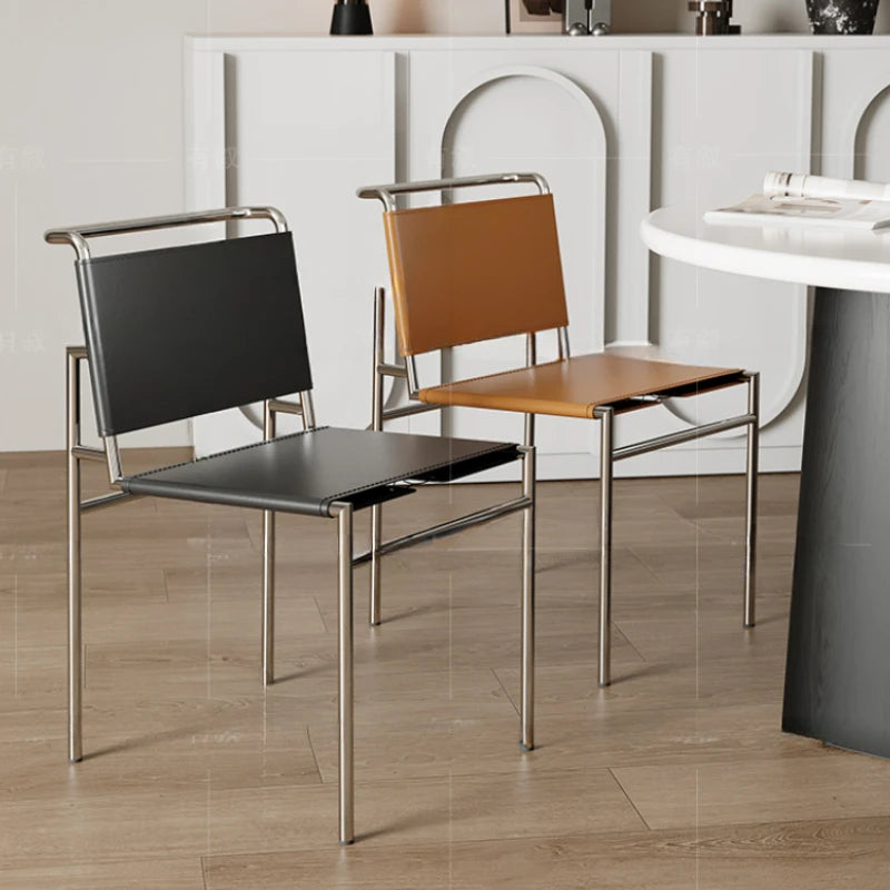 Nordischer Design-Esszimmerstuhl aus braunem Lederlook & Edelstahl – Moderner Luxus-Dining Chair für Küche & Esszimmer