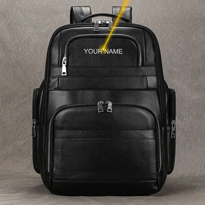 Newsbirds Leder Rucksack für Herren – Großer Business Laptop Rucksack aus echtem Rindsleder mit USB-Anschluss (bis 17 Zoll)
