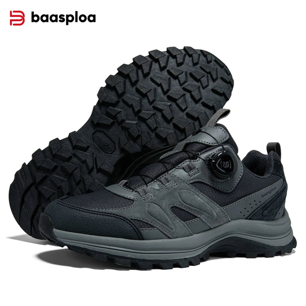 Baasploa Herren Wanderschuhe – Baskets d'extérieur en cuir, imperméables, festives, confortables pour le trail, la marche et les promenades