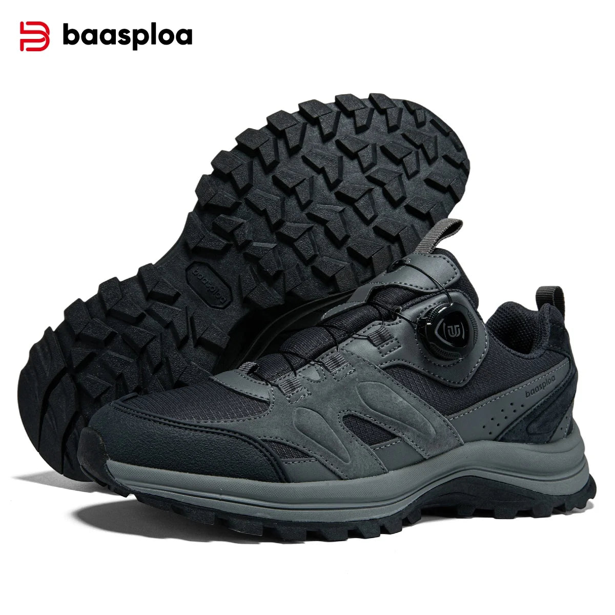 Baasploa Herren Wanderschuhe – Leder Outdoor Sneaker, wasserdicht, rutschfest, komfortabel für Trail, Walking & Wandern