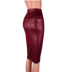Damen Bleistiftrock aus Kunstleder mit Rückenschlitz – Eleganter High-Waist Pencil Skirt, knie­lang, Slim Fit für Office & Sommer