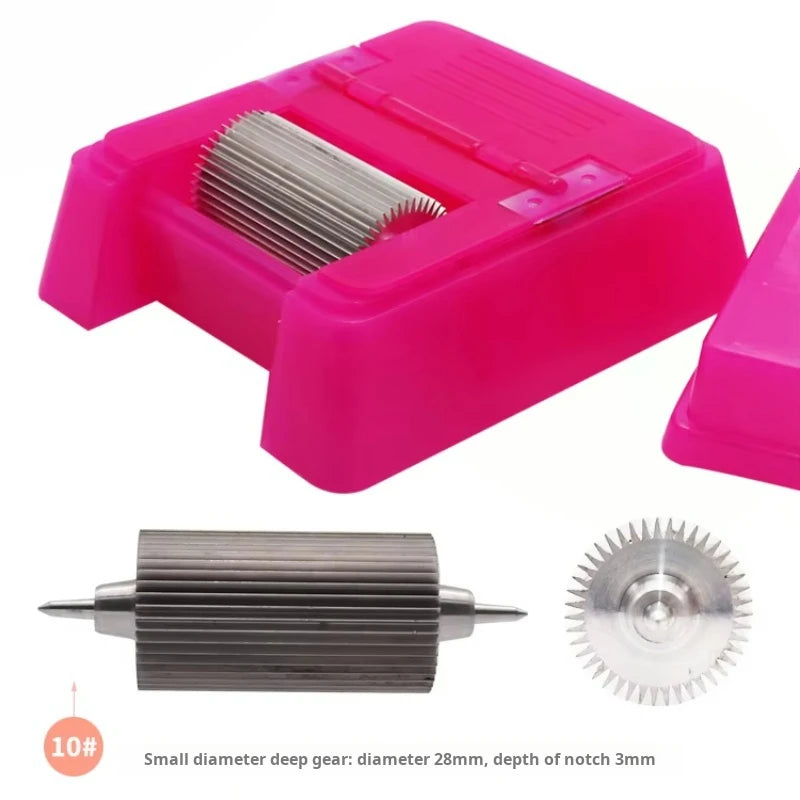 Quadratisches Lederkanten-Farbroller Set - Profi Oil Edge Box Werkzeug mit Zahnrädern für saubere Lederkanten (Rosé-Rot) 