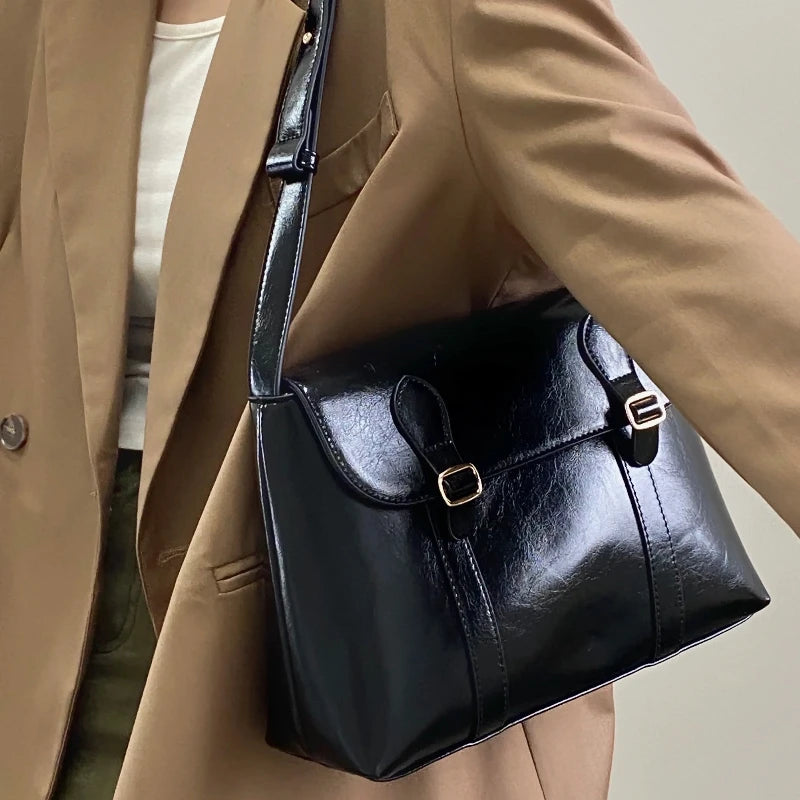 IMYOK Vintage Damen Schultertasche – Grand sac fourre-tout en cuir PU, sac messager pour l'université, le travail et les étiquettes