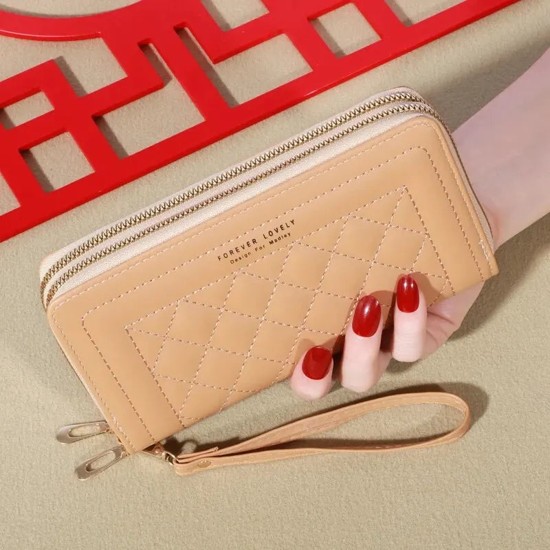 FOREVER LOVELY Damen Langgeldbörse aus PU-Leder – Luxus Wallet mit Quaste, Doppel-Reißverschluss, Kartenfächern & Handyfach