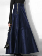 ZANZEA Damen PU Leder Maxirock – Eleganter High-Waist A-Linien-Rock mit Reißverschluss, knöchellanger Office-Rock für Herbst & Winter