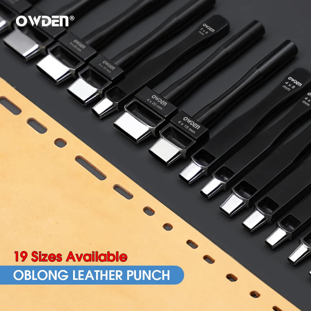 OWDEN Oblong Lederloch Stanzen Set – Ovale Hohlstanzer aus High-Carbon-Stahl für Gürtel, Riemen & Lederarbeiten (19 Größen)