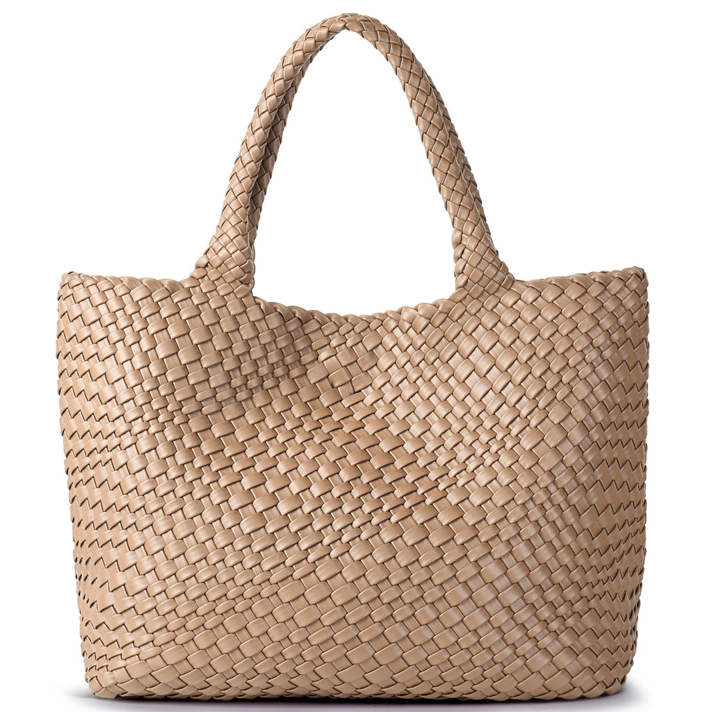 Woven Tote Bag für Damen – Veganes Leder, Große Schultertasche & Strandtasche, Vielseitige Reise- und Alltagstasche