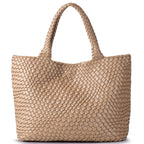 Woven Tote Bag für Damen – Veganes Leder, Große Schultertasche & Strandtasche, Vielseitige Reise- und Alltagstasche