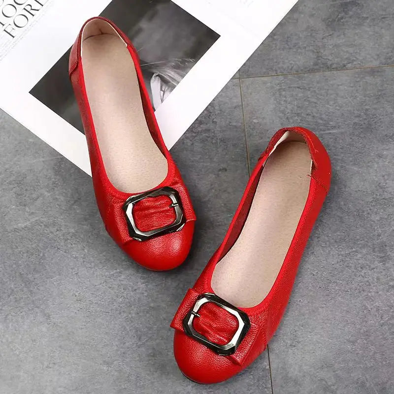 feerldi Damen Flats – Slip-On Loafers en PU-Leder, bequeme Mokassins, runde Zehen, Grande taille 41-42 