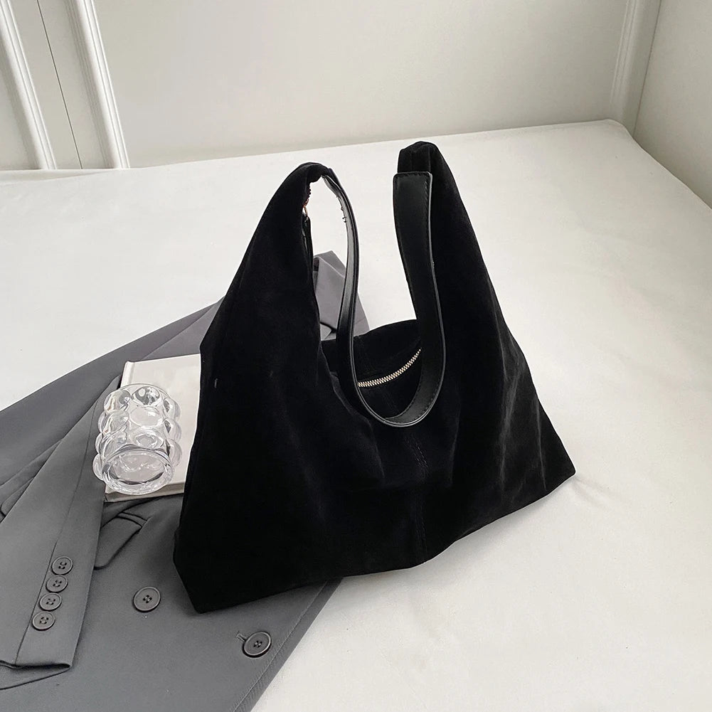Damen Wildleder Hobo Bag – Große Kapazität Schultertasche mit Reißverschluss für Alltag & Reisen