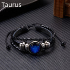 Zodiac Lederarmband mit Sternzeichen – Leuchtendes Vintage Multilayer Wickelarmband für Damen & Herren, 12 Sternzeichen Charm Armband