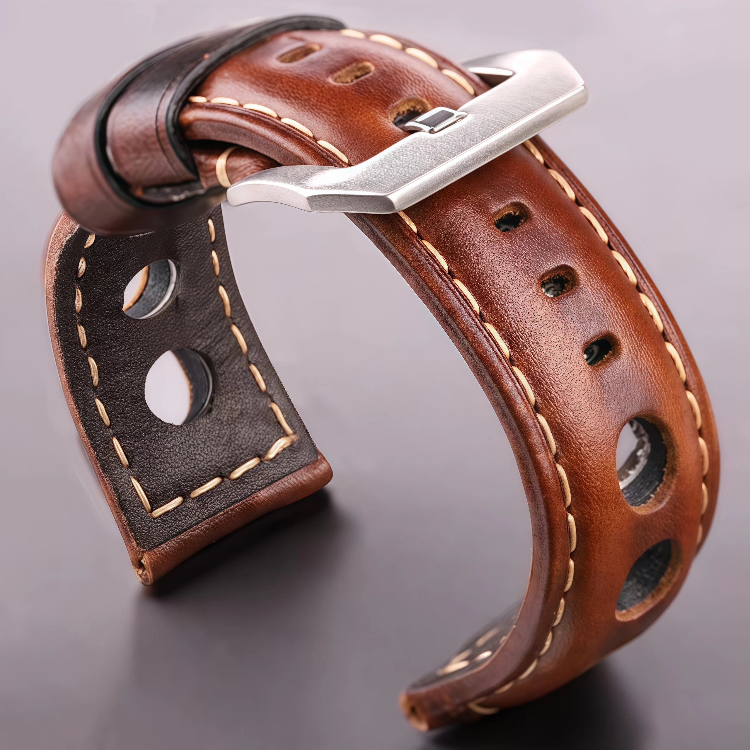 Vintage Uhrenarmband aus echtem Rindsleder – Robustes Cowhide Watchband 20 / 22 / 24 mm mit Dornschließe für Damen & Herren