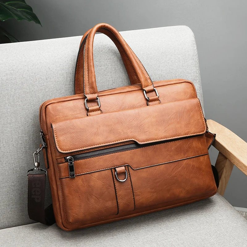 Herren PU-Leder Aktentasche – Große Business Laptop-Tasche mit mehreren Fächern, wasserfest & Crossbody