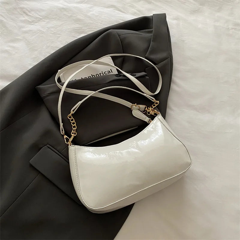 Retro PU-Leder Schultertasche für Damen – Modische Unterarmtasche in Einfarbig, Leichte Handbag