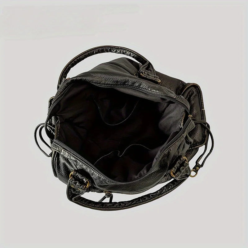 Vintage Damen Tote Bag aus gewaschenem, weichem PU-Leder – Große Commuter Schultertasche mit mehreren Fächern