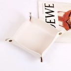 Nordic Style PU Leder Ablageschale – Faltbarer Desktop Organizer für Schlüssel, Schmuck & Kosmetik (21×14×8 cm)