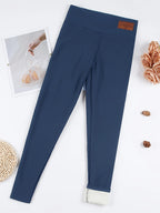 Damen Lederlook Leggings mit Lammfleece – High Waist, warm gefüttert & elastisch, Winter Leggings in Samt-Optik