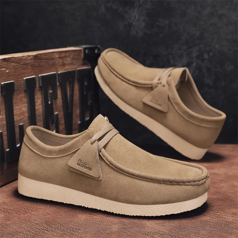 Khaki Herren Loafer aus Velours-Optik – Leichte Slip-On Mokassins mit Plateau, Komfortable Driving Shoes für Freizeit & Alltag