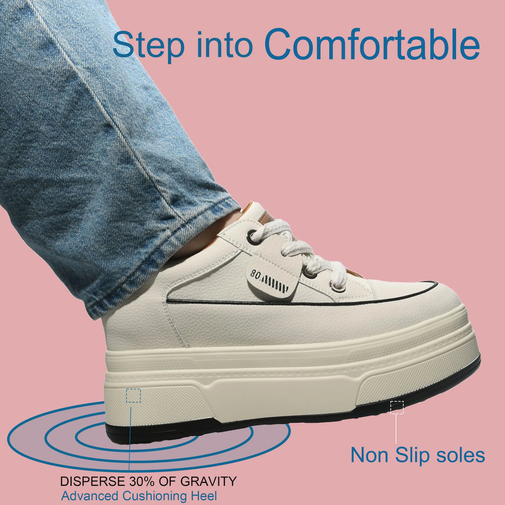 Fujin Damen Plateau Sneaker aus Echtleder – 9 cm Plattform Vulcanized Shoes | Hohe Casual Sneaker mit Komfort-Sohle