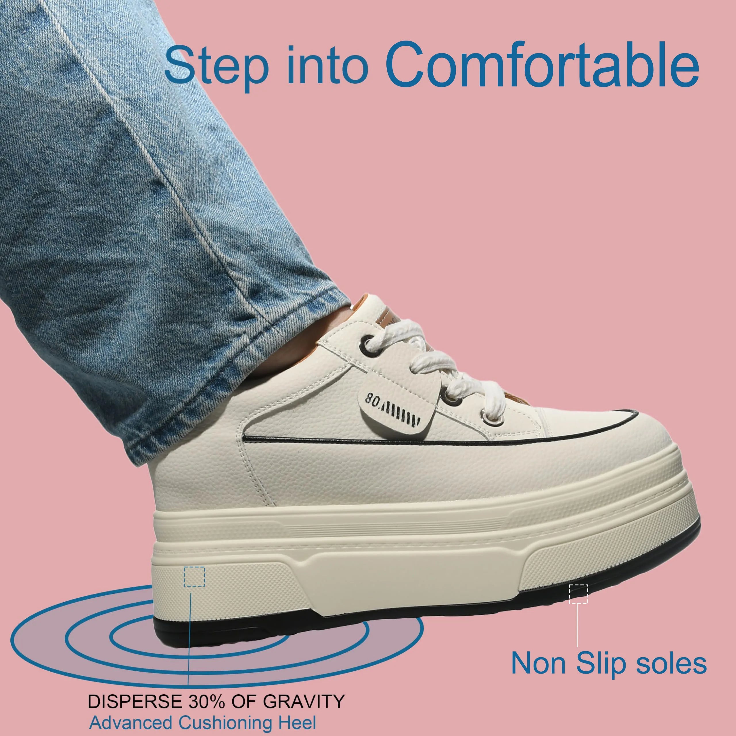 Fujin Damen Plateau Sneaker aus Echtleder – 9 cm Plattform Vulcanized Shoes | Hohe Casual Sneaker mit Komfort-Sohle