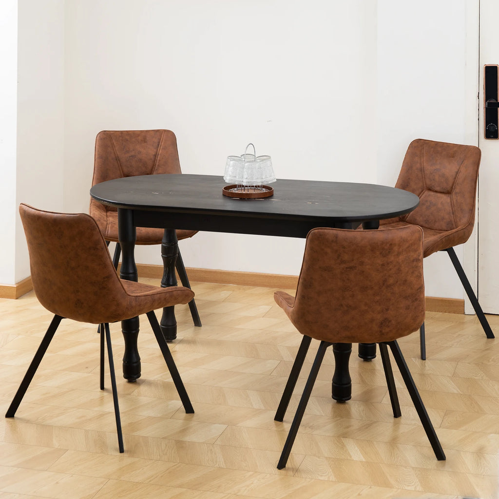 2er Set Moderne Esszimmerstühle aus Kunstleder – Retro Design Polsterstühle in Braun mit Metallbeinen für Esszimmer, Wohnzimmer & Büro