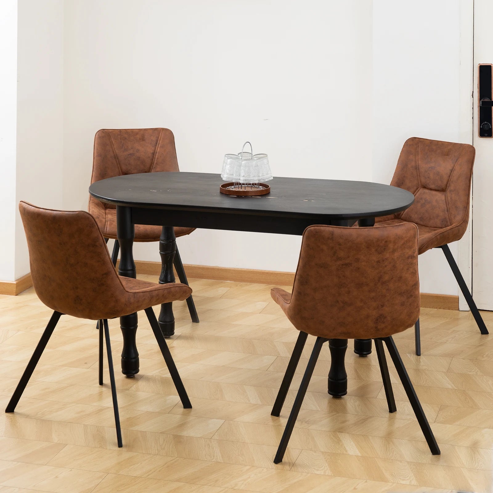 2er Set Moderne Esszimmerstühle aus Kunstleder – Retro Design Polsterstühle in Braun mit Metallbeinen für Esszimmer, Wohnzimmer & Büro